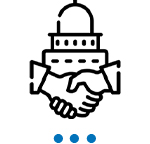 icon with shaking hand in front of government building