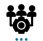 icon of gear wheel with outline of 3 people